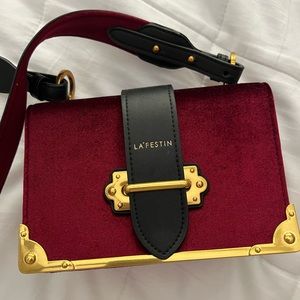 Lafestin handbag velvet maroon gold hardware shoulder or crossbody purse bag